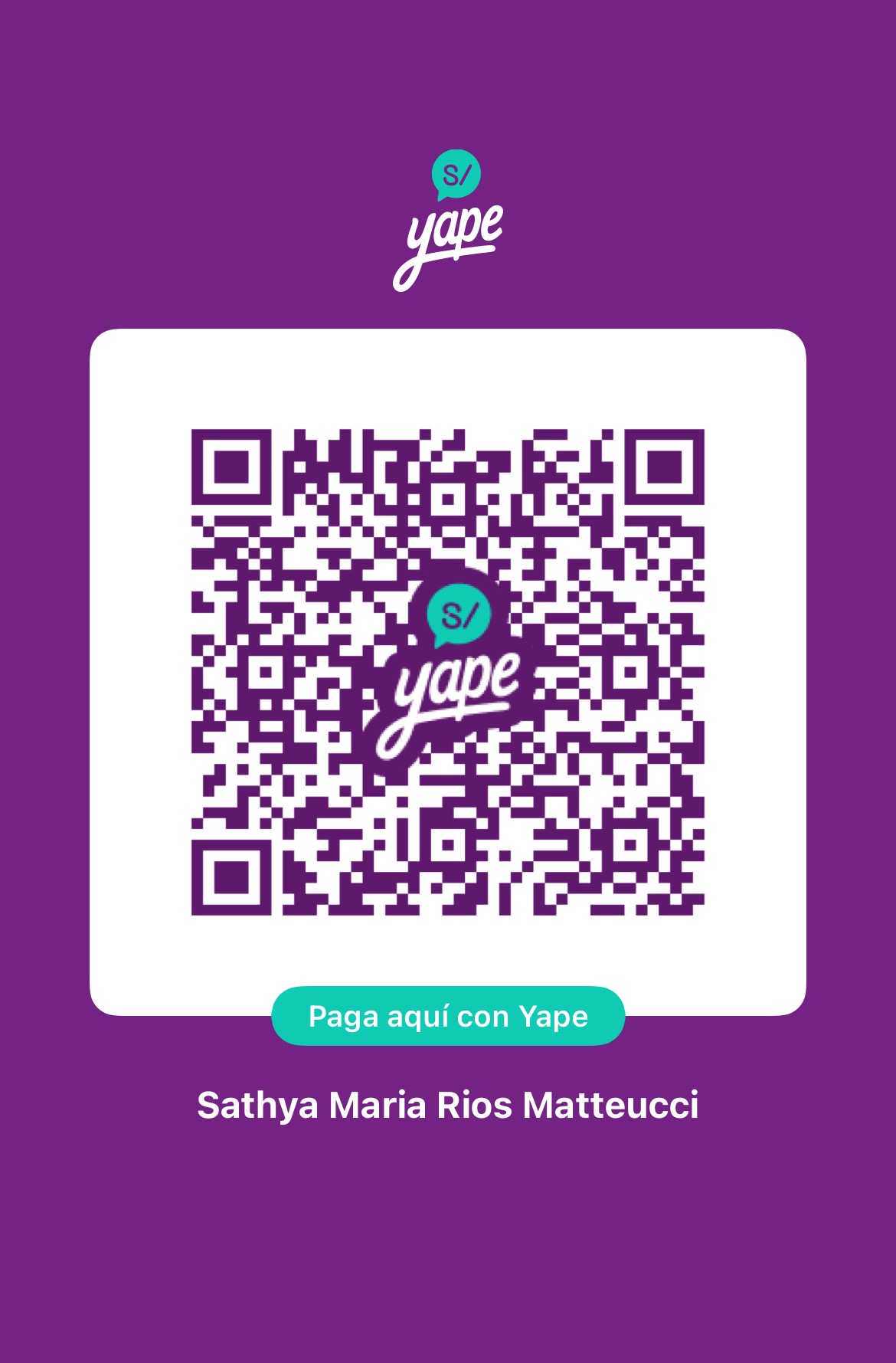 Código QR de Yape de Sathya Rios.